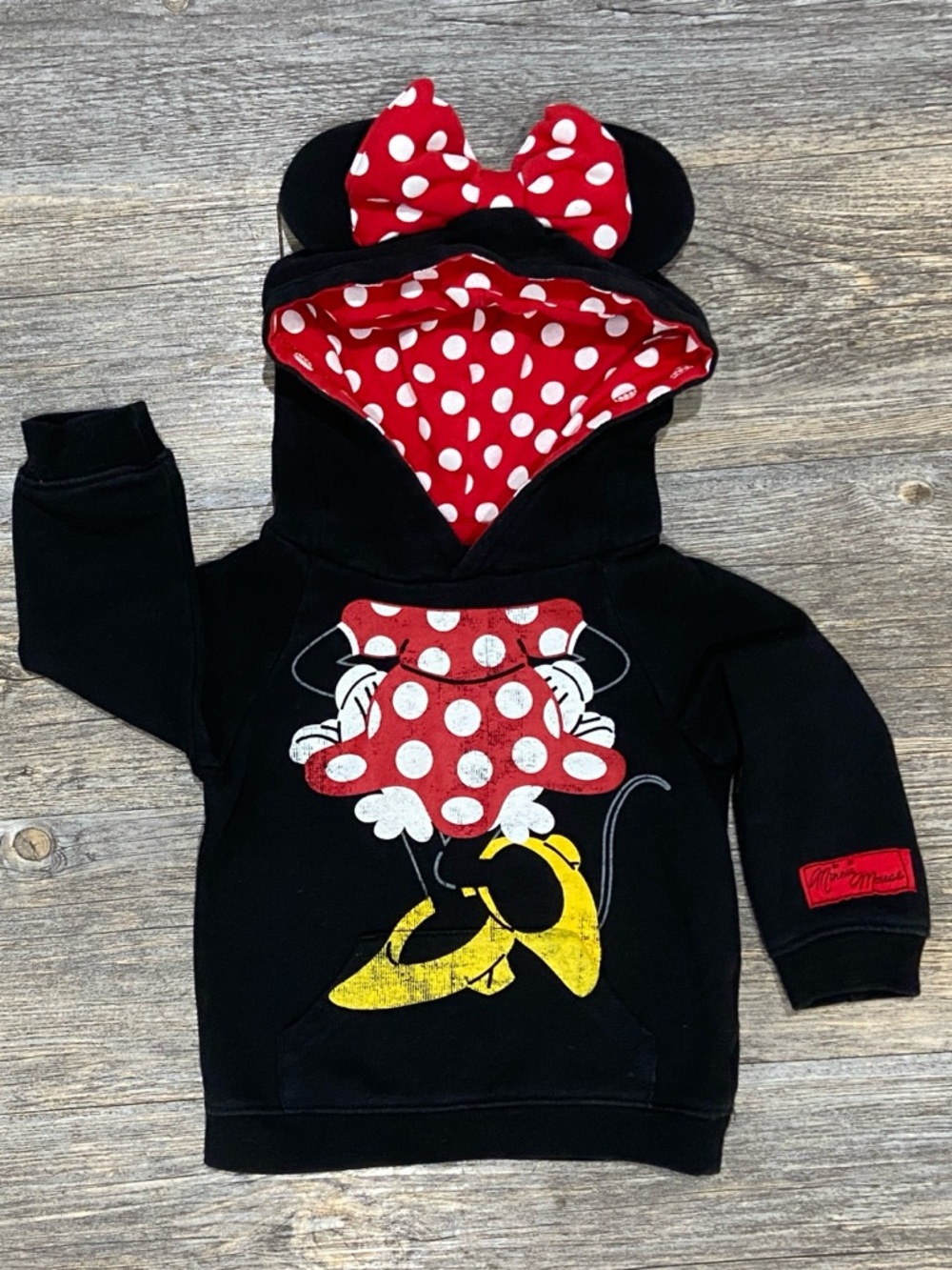 Disney Parks Minnie Mouse Black Hoodie with Mouse Ears Red Polka Dot 24 Months